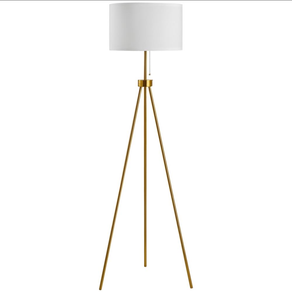 Gold Tripod Floor Lamp with White Fabric Shade